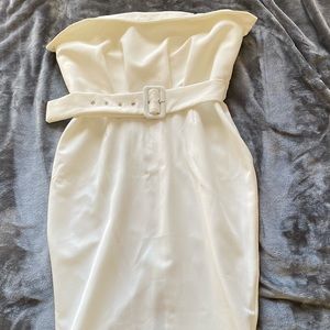 FORMAL WHITE BELTED MIDI DRESS